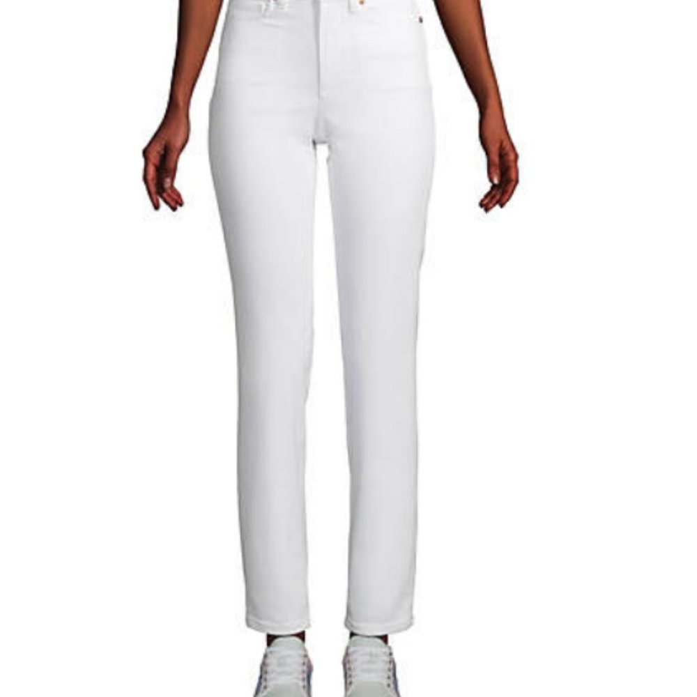 Lands’ End High Rise Straight White Jeans Sz 14 EUC